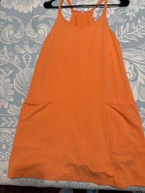 Orange Sleeveless Pocket Slip Dress